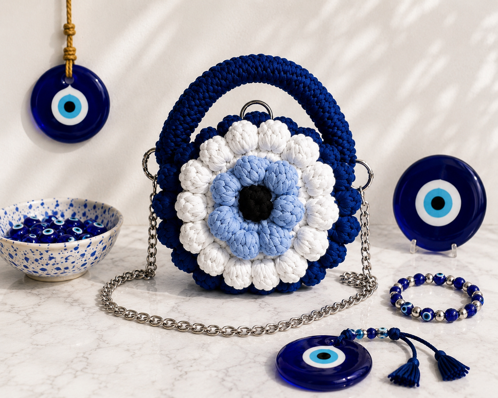 Crocheted Evil Eye Round Bag