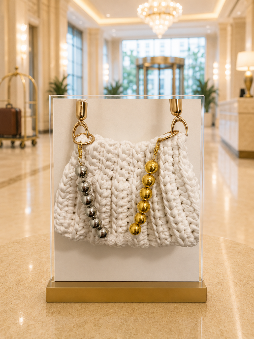 Chunky Crochet Hobo Handbag | Crackle Quartz Clarity Accent Handle