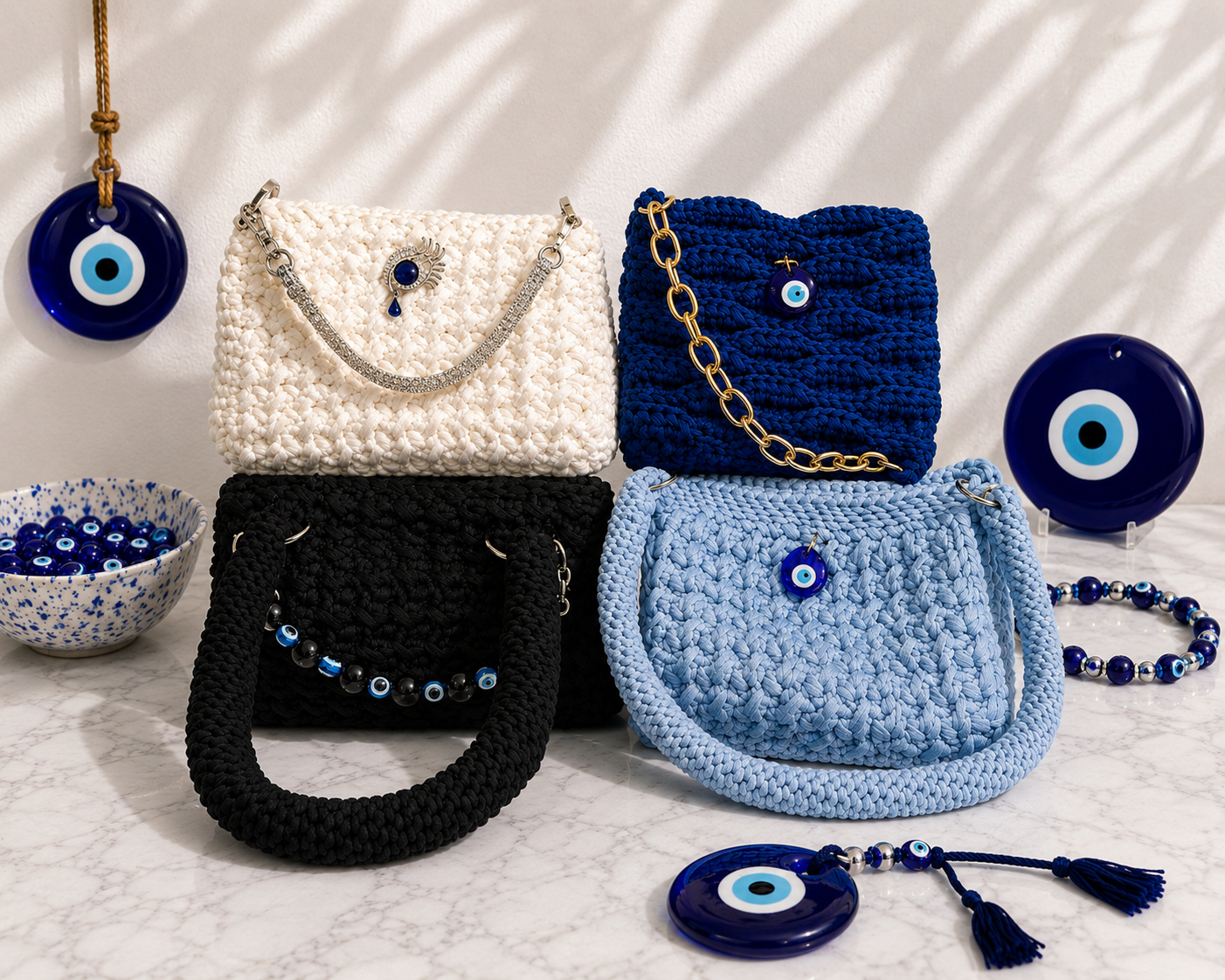 Crocheted Evil Eye Shoulder Bag