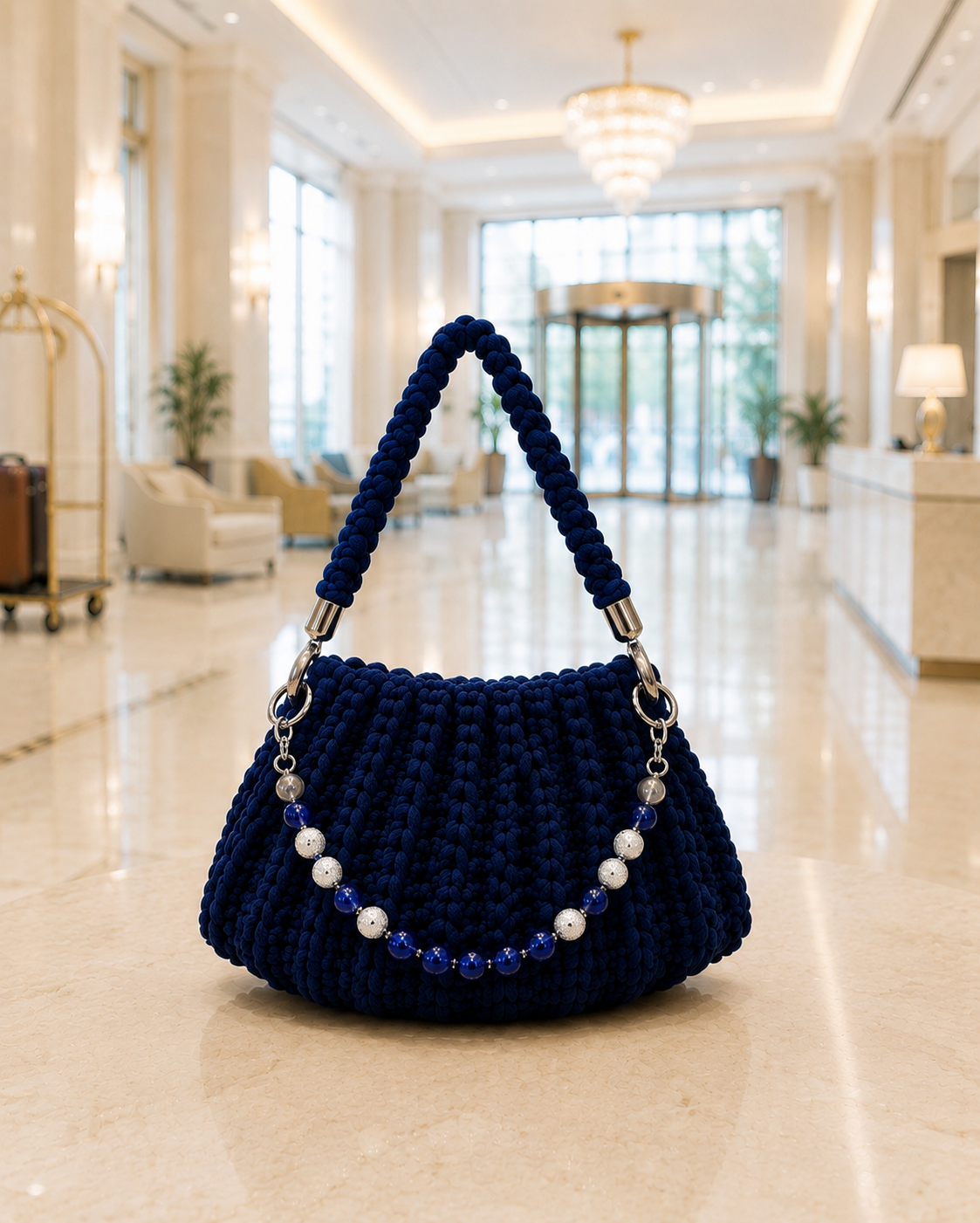 Chunky Crochet Hobo Handbag | Blue Tigers Eye Tranquility Accent Handle