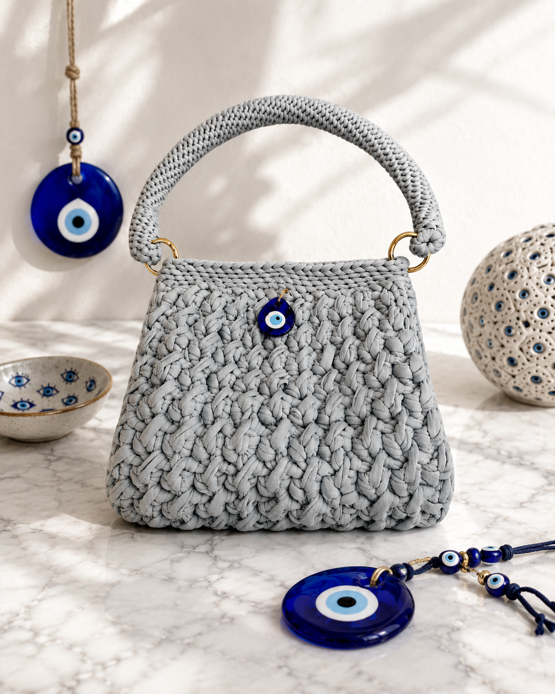Crocheted Evil Eye Shoulder Bag