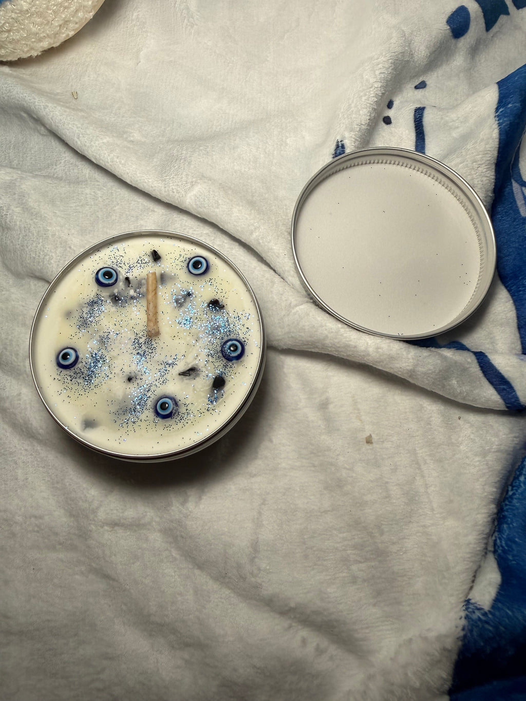 Evil Eye Candle Silver Tin