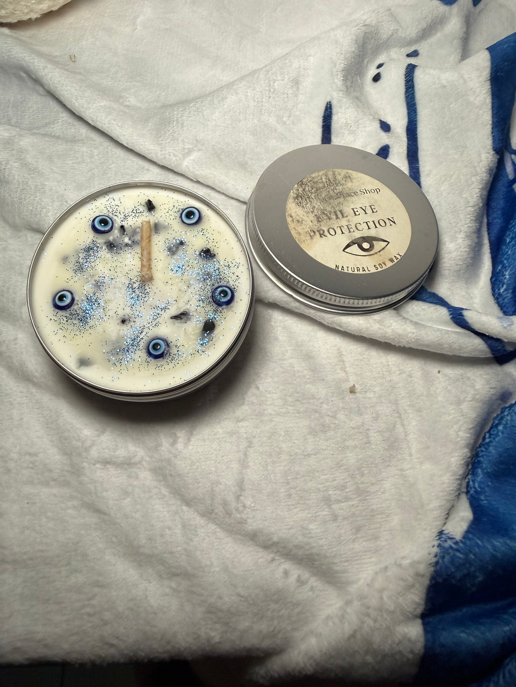 Evil Eye Candle Silver Tin