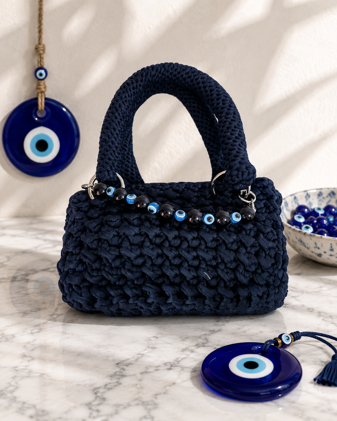 Crocheted Evil Eye Shoulder Bag