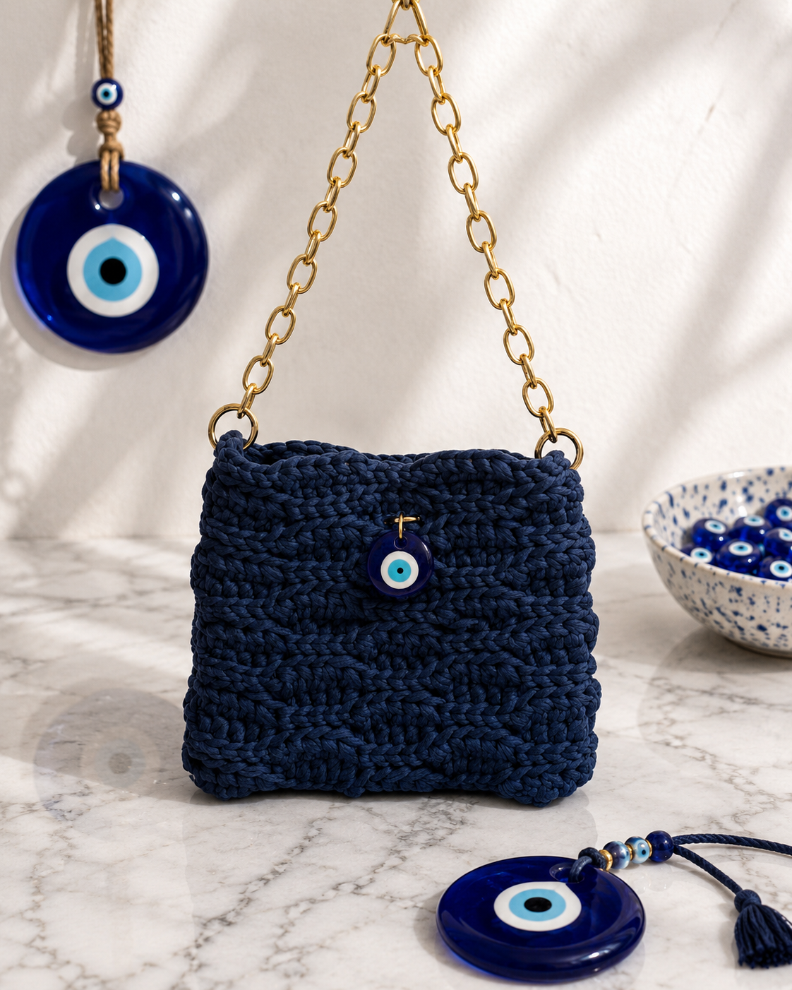 Crocheted Evil Eye Shoulder Bag