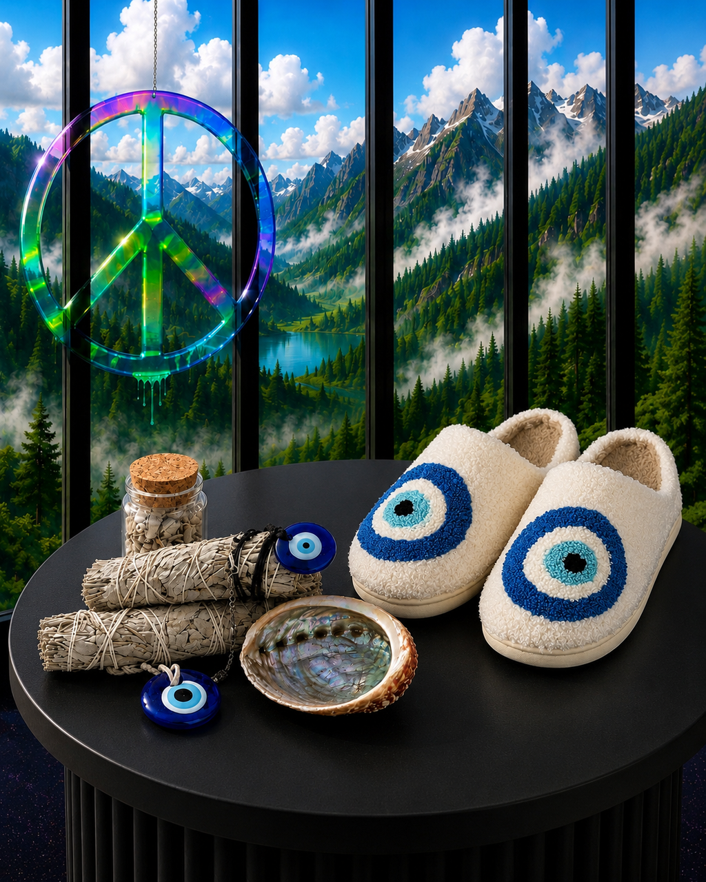 Evil Eye Slippers and Sage Set