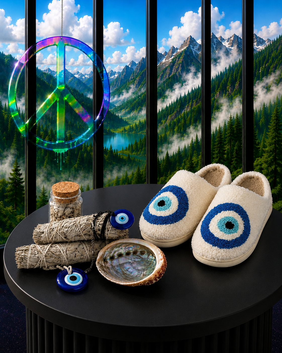 Evil Eye Slippers and Sage Set