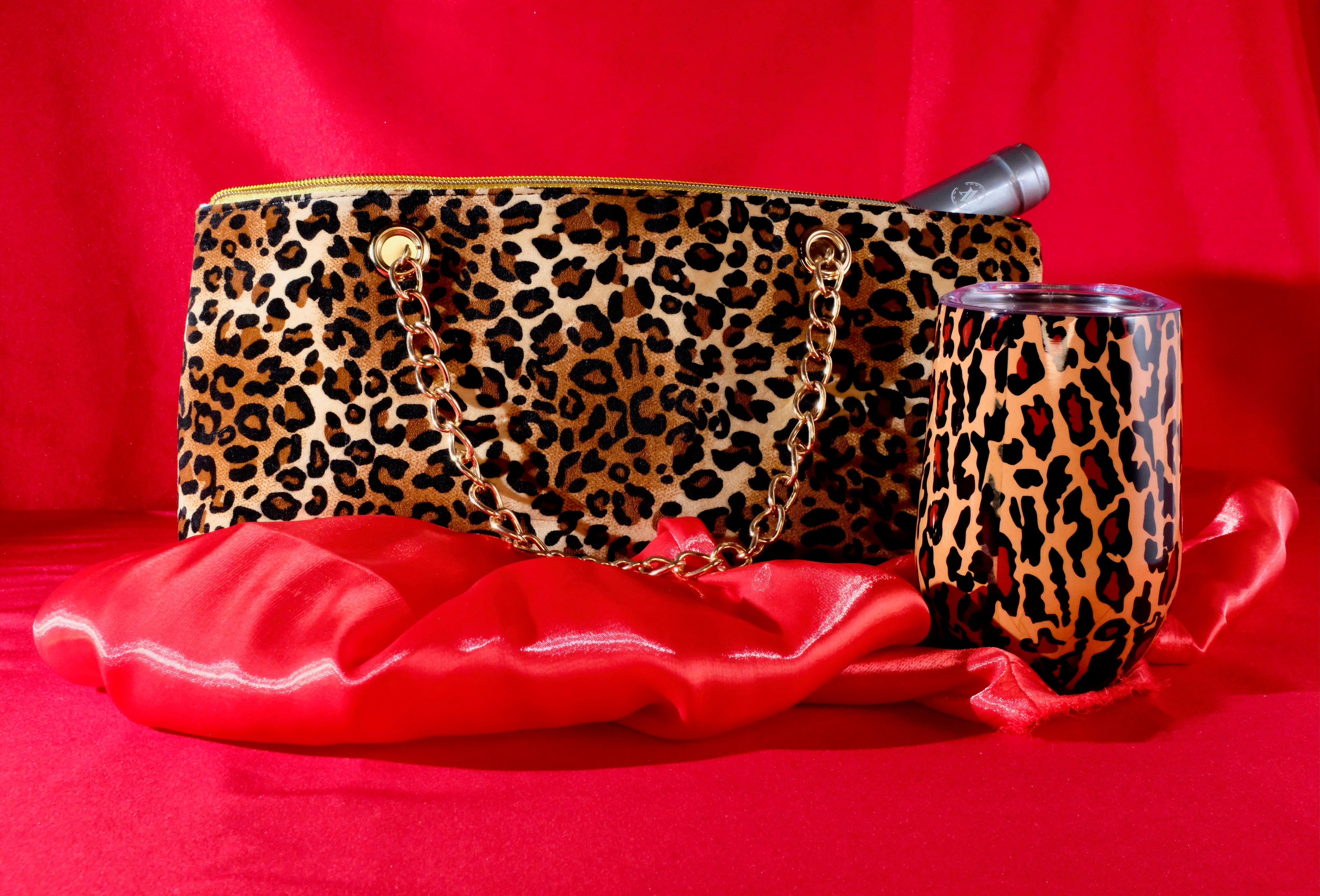 Leopard Insulated Wine Bag + Travel Cup Set