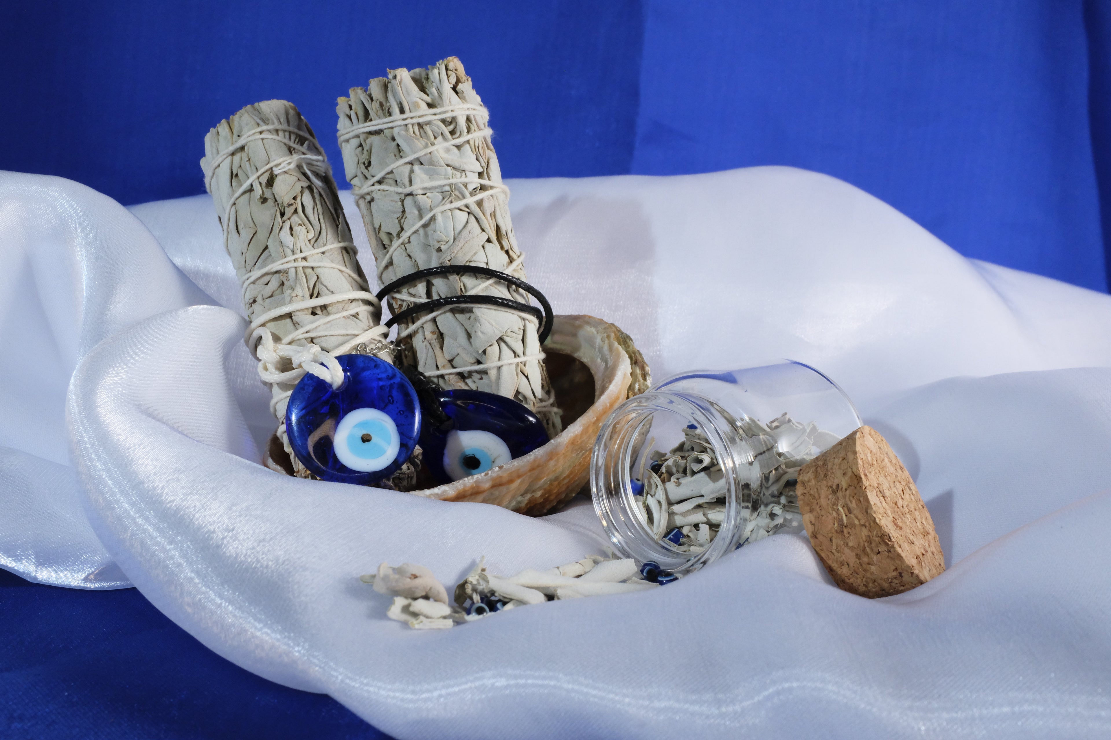 Evil Eye Protection Ritual Set - Sage, Evil Eye & Abalone Shell