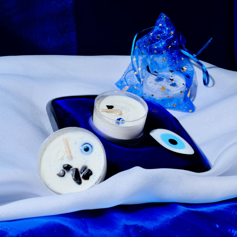 1 Evil Eye Candle Holder, 3 Evil Eye Candles