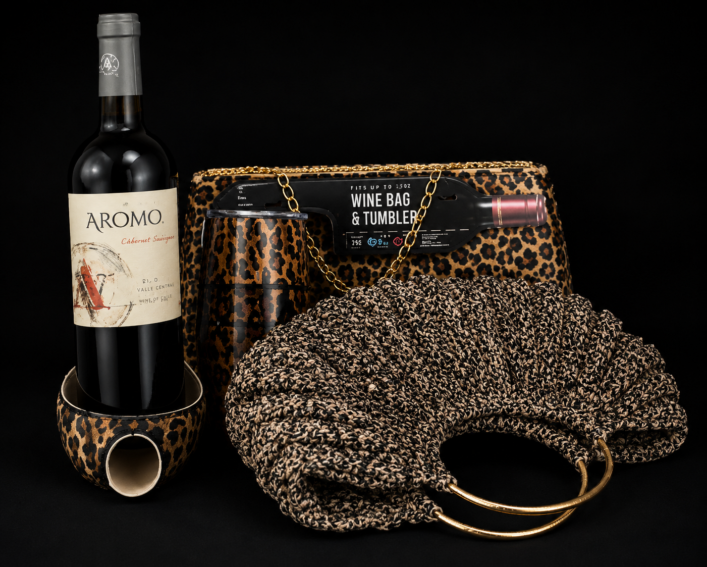 All Leopard Bag , Wine Bottle Holder Wine Bag / Tumbler