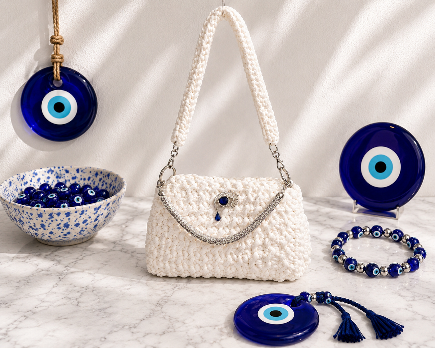 Crocheted Evil Eye Shoulder Bag