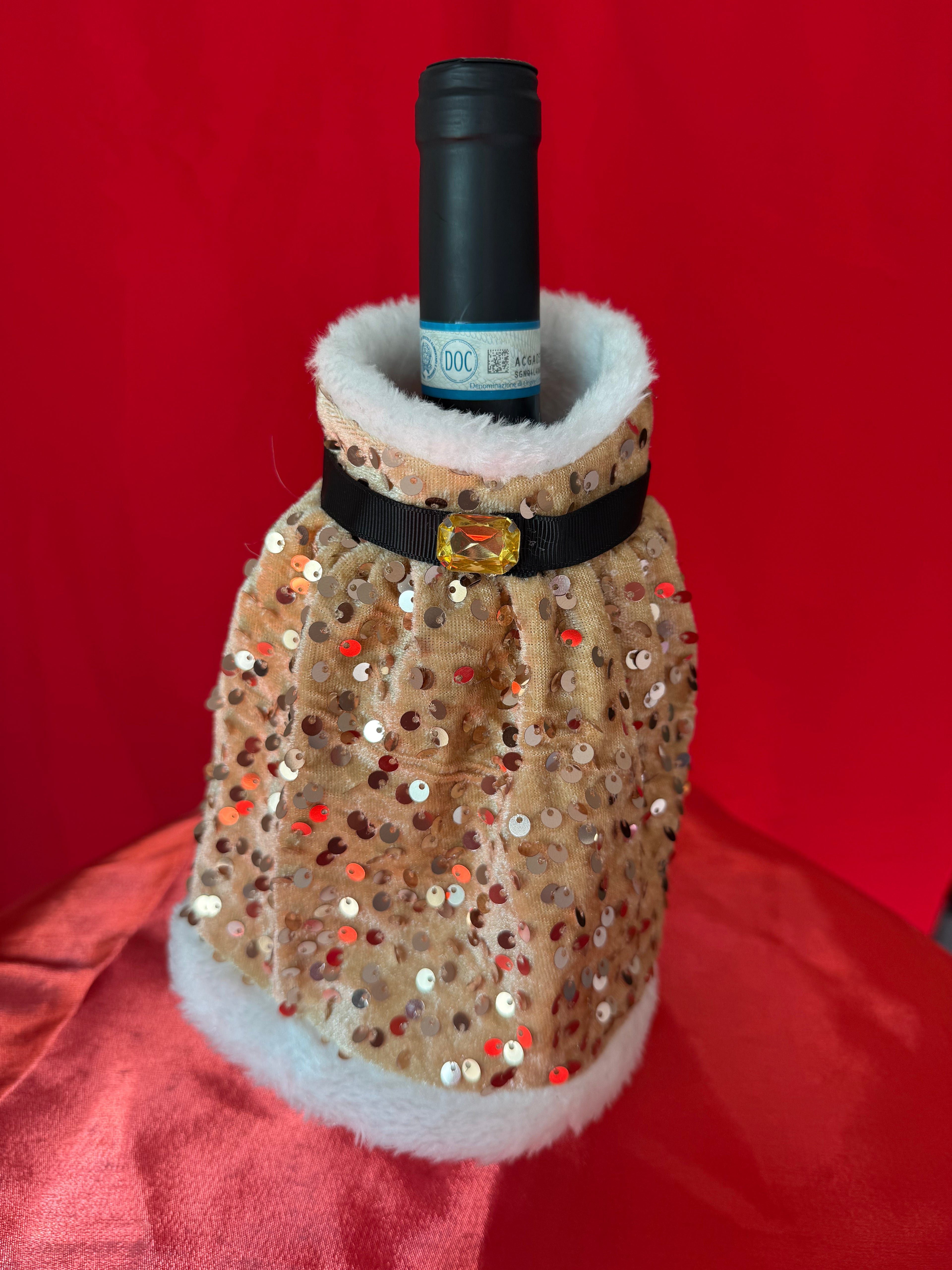 Sequin Gold Holiday Attire for Bottles