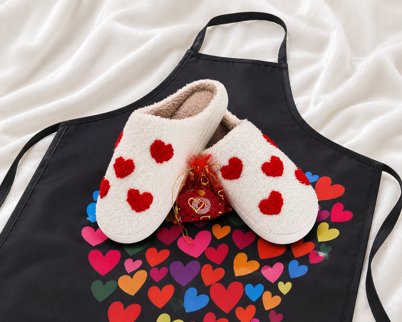 Heart Slippers, Apron and Evil Eye Key Chain