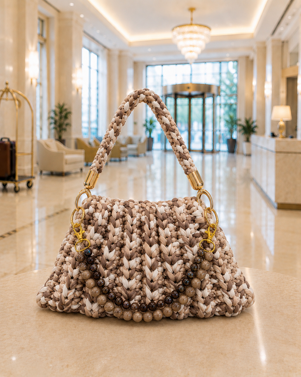 Chunky Crochet Hobo Handbag | Australian Zebra Stone Grounding Accent Handle