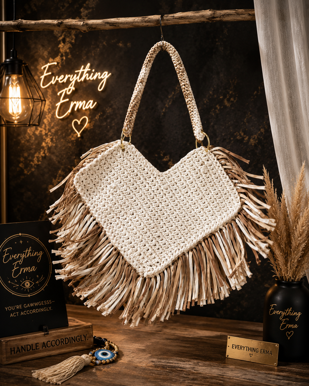 White Leopard Fringe Hobo Bag