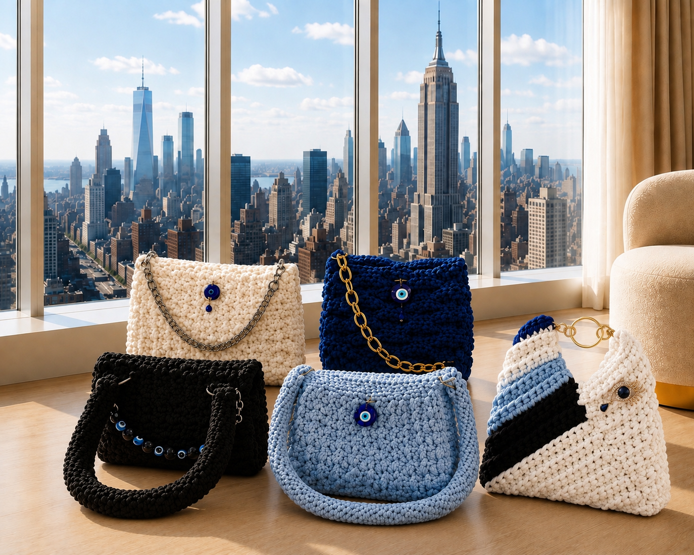 Crocheted Evil Eye Shoulder Bag