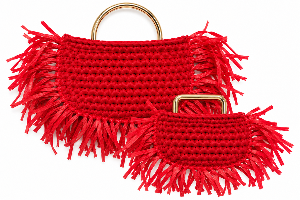 Matching Mommy and Me Red Boho Fringe  Handbag - "The Crab Bag