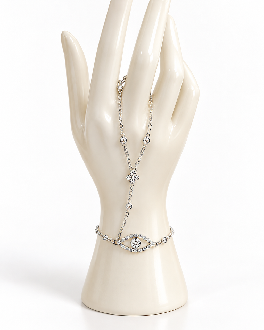 Rhinestone Evil Eye Hand Chain Bracelet