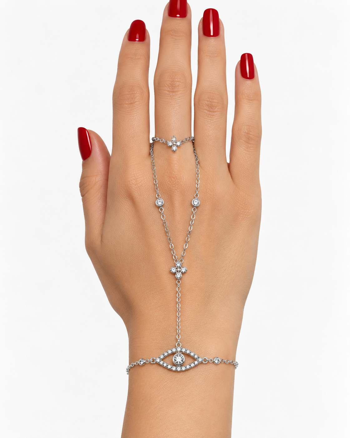 Rhinestone Evil Eye Hand Chain Bracelet