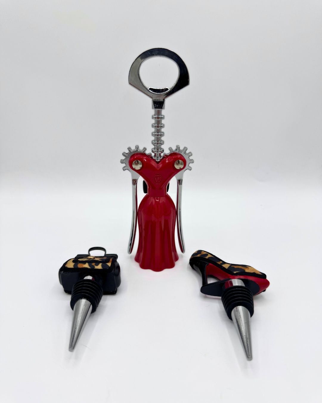 Leopard Print Wine Fashion Set - Dress Bottle Opener, Purse & Shoe Wine Stoppers
