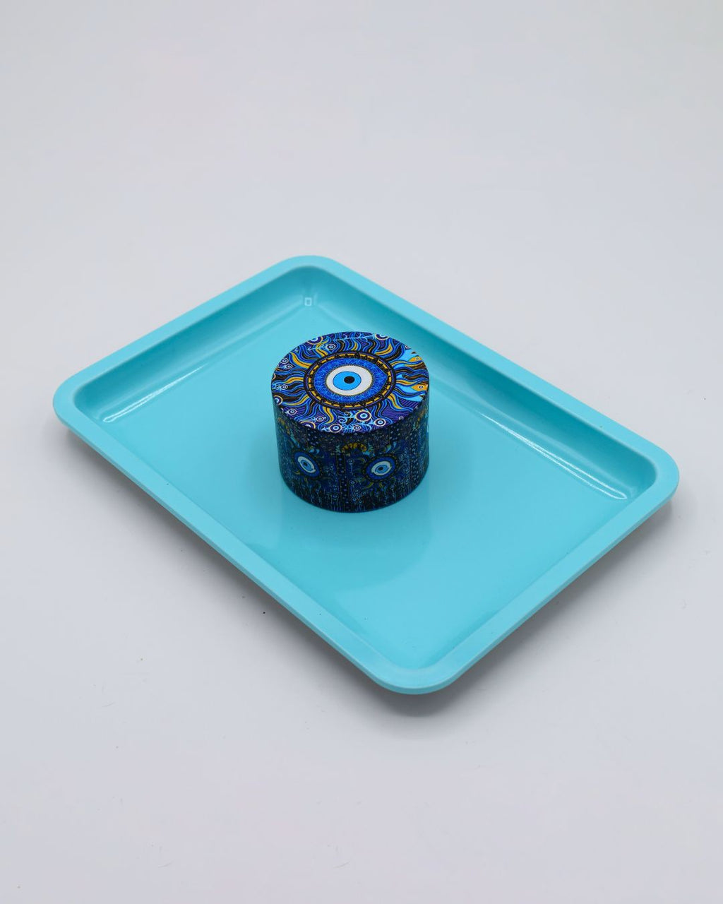 Evil Eye Grinder & Light Blue Rolling Tray Set - Protection Bundle