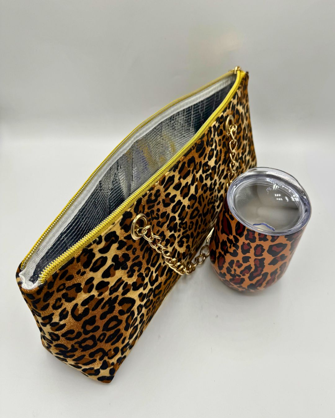 Insulated Leopard Print Wine Bag and Tumbler Set