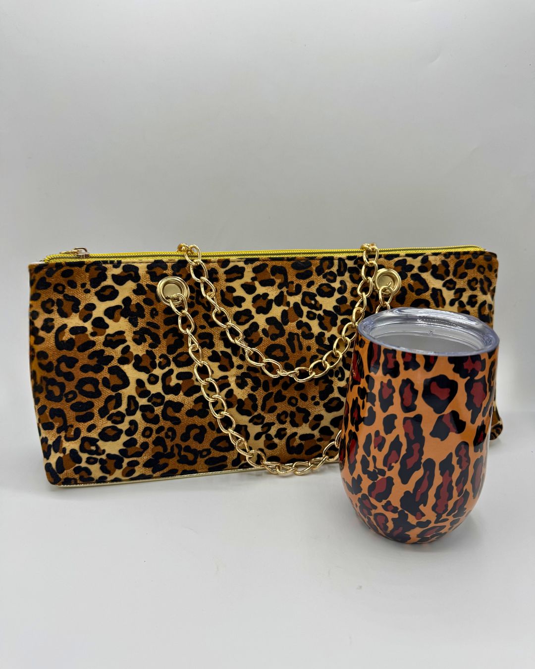 Insulated Leopard Print Wine Bag and Tumbler Set