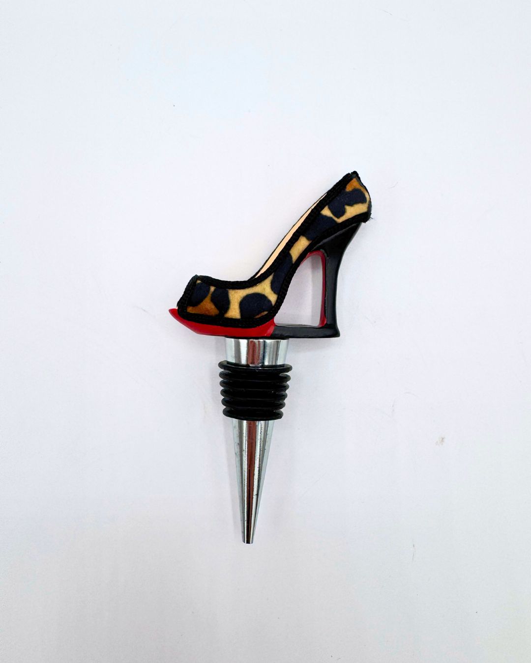 Insulated Leopard Print Wine Bag and Heel Wine Stopper Set