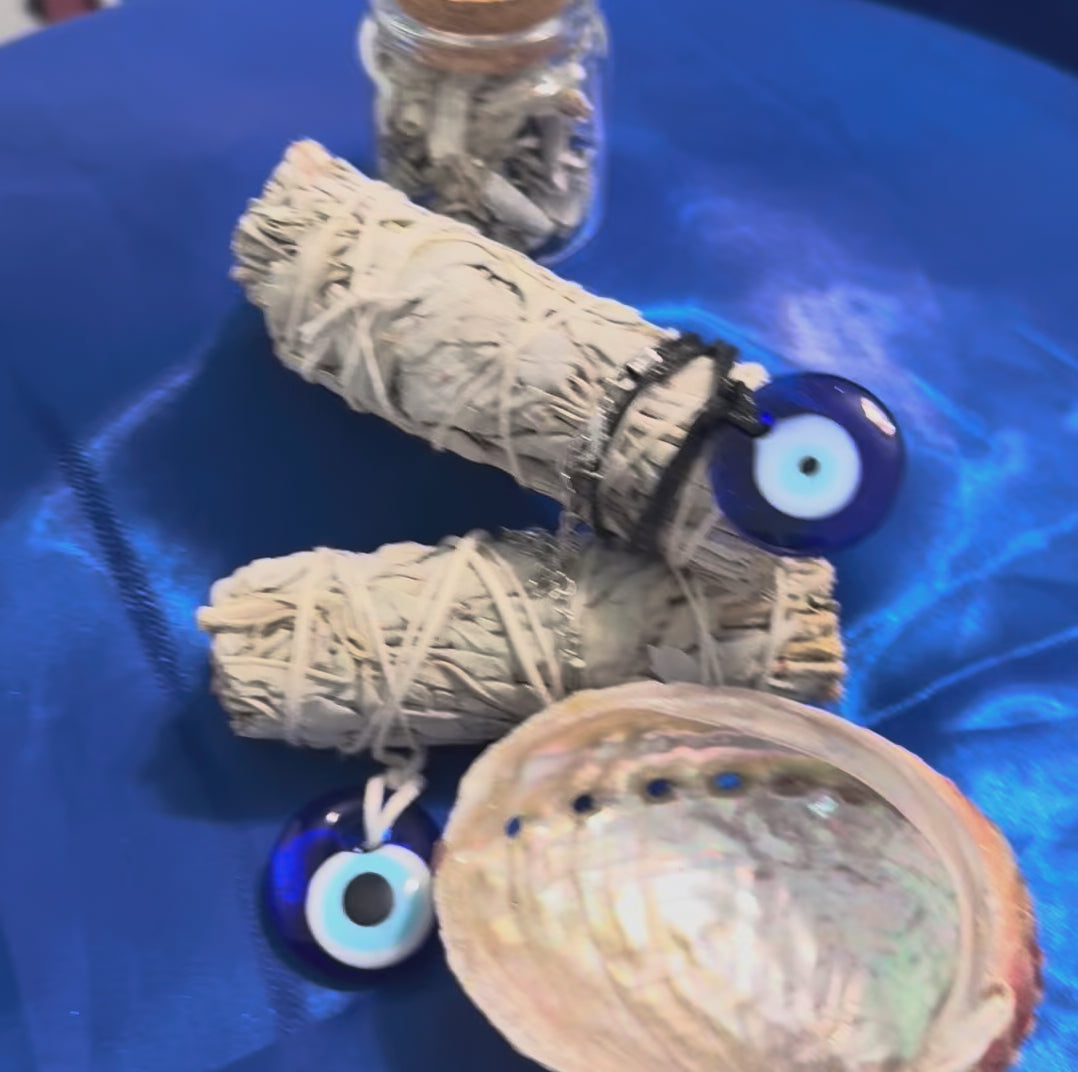 Evil Eye Protection Ritual Set - Slippers, Sage, & Seeing