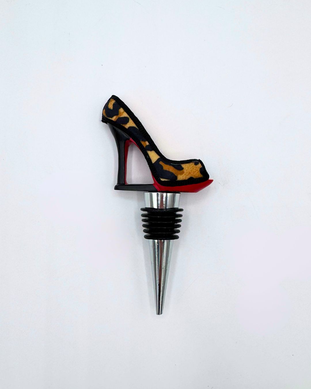 Insulated Leopard Print Wine Bag and Heel Wine Stopper Set