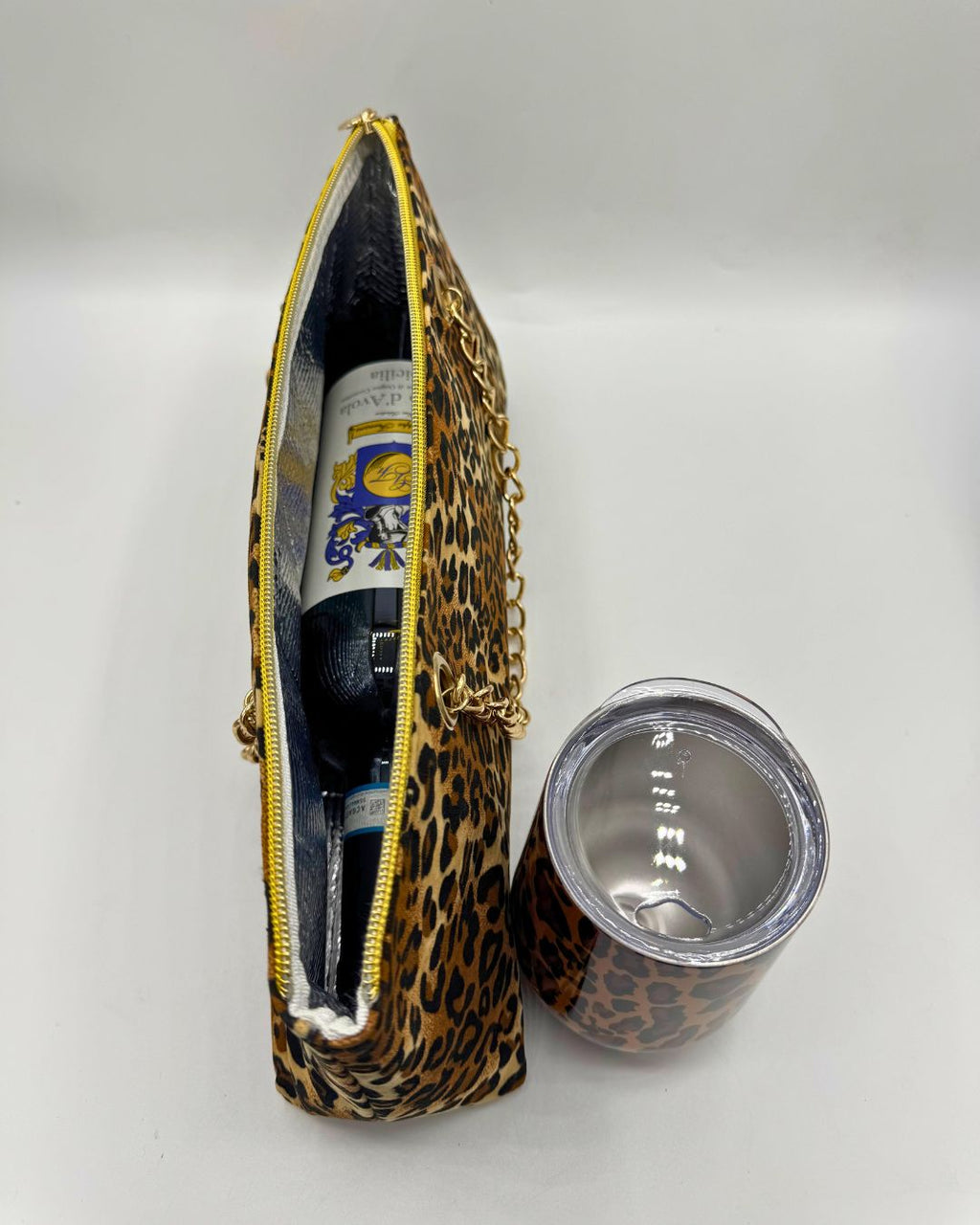 Insulated Leopard Print Wine Bag and Tumbler Set